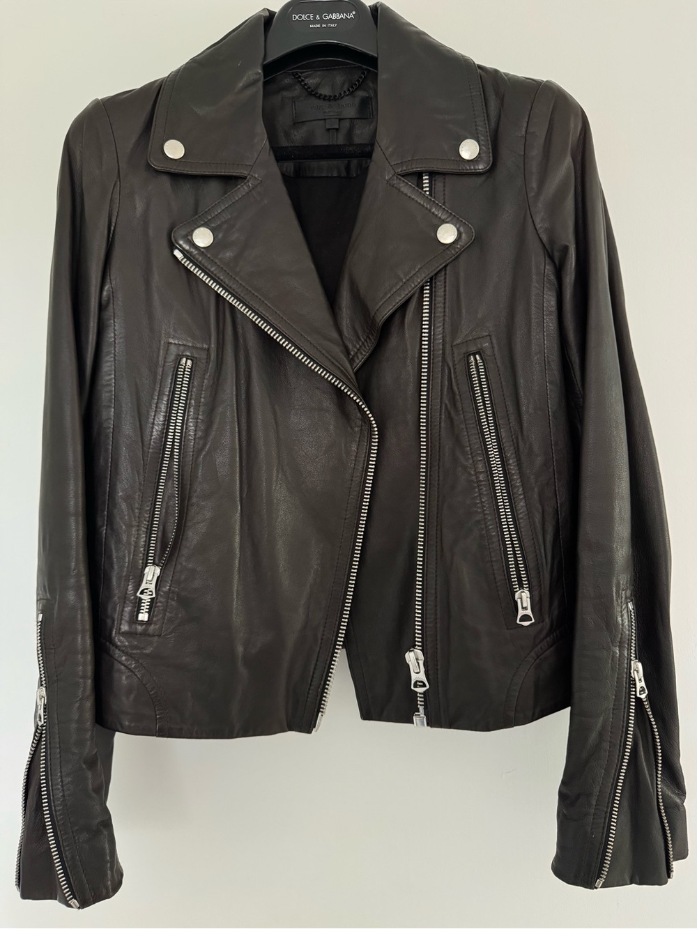 Rag & Bone Black Leather Moto Jacket, Size S/P